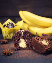 banana chocolate cupcakes with a filling
