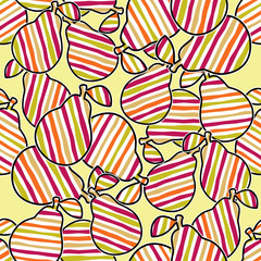 Seamless vector background with striped pears. Cute cartoon. Vector illustration. 