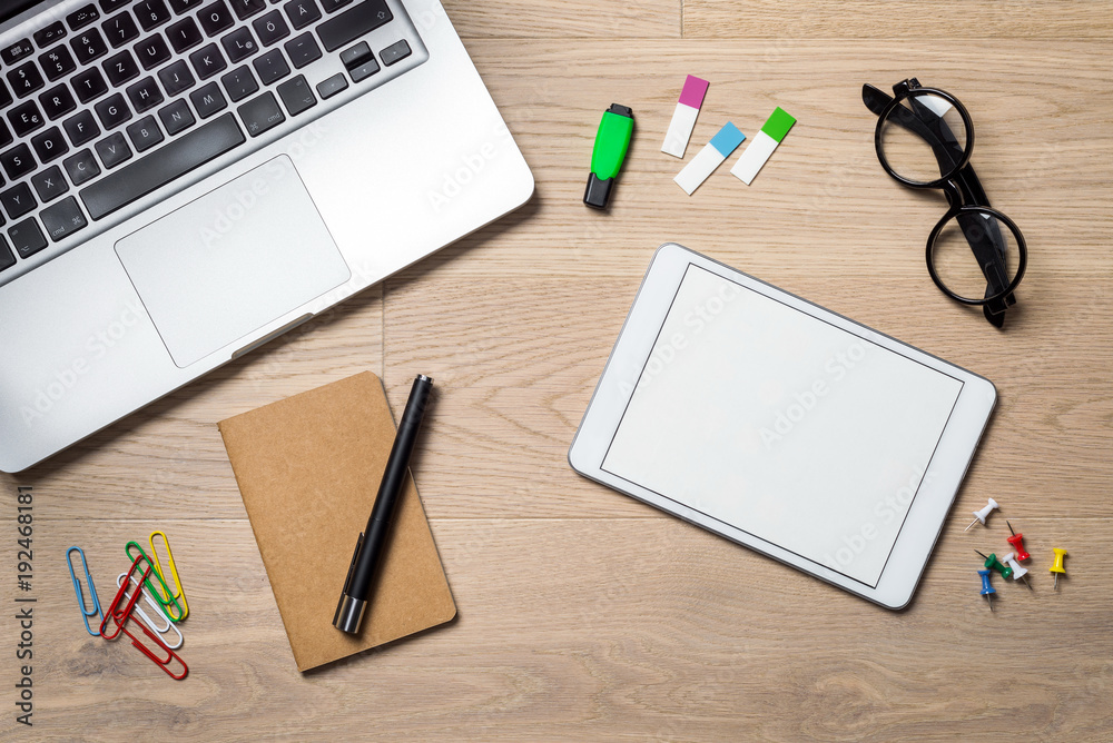 Wall mural empty tablet with copy space as flat lay and template
