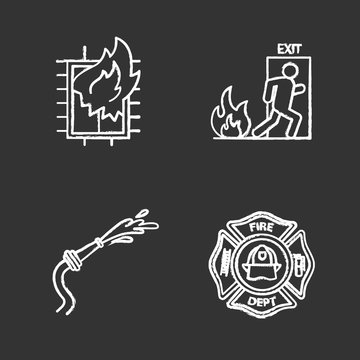 Firefighting chalk icons set