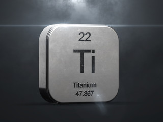 Titanium element from the periodic table. Metallic icon 3D rendered with nice lens flare