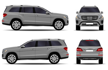 realistic SUV car. front view; side view; back view.