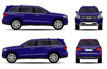 realistic SUV car. front view; side view; back view.