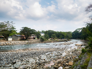 Bohorok River at low tide view from Ecolodge Bukit Lawang