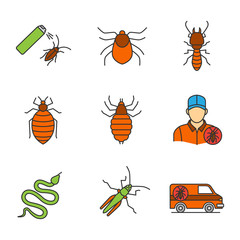 Pest control color icons set