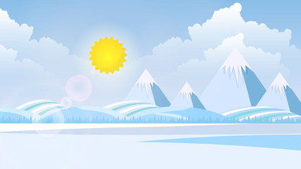 Winter Landscape Background.  Flat Vector Illustration
