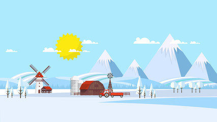 Winter Landscape Background.  Flat Vector Illustration
