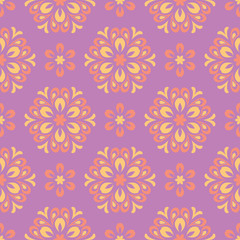 Floral seamless pattern. Bright violet background with colored design