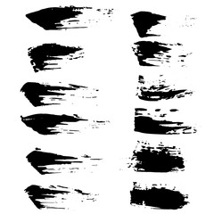 Grunge ink brush strokes set. Freehand black brushes. Handdrawn dry brush black smears. Modern vector illustration.
