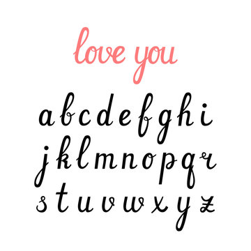 Vector handwritten cursive Alphabet.  Hand drawn Lettering and Typographic. For logo, poster, invitation, greeting card. Brushpen font.