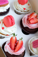 Gift box delicious cupcake for Valentine Day, birthday, Mother's day, women's day.