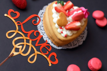 Delicious cupcake for Valentine Day, birthday, Mother's day, women's day. Love concept.