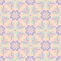 Seamless floral pattern. Beige violet and blue background