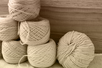 Yarn for knitting. Image in sepia tones.
