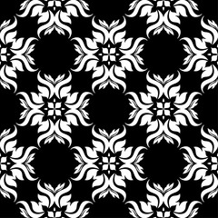 White floral seamless pattern on black background