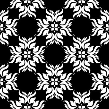 White floral seamless pattern on black background