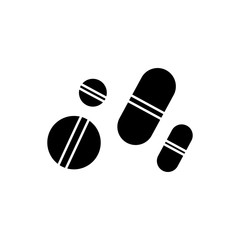 Monochrome pills icon in flat style. Isolated pills icon for use in variety of projects. Black and white vector pills icon for web sites and apps.