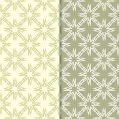 Olive green floral ornamental backgrounds. Set of seamless patterns