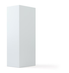 Realistic white box, cube, podium or blank pedestal. White platform. Isolated on white background. 3d illustration