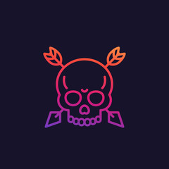 Skull with arrows vector linear icon