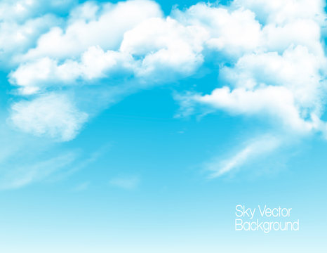 Blue sky with white transparent clouds. Vector background