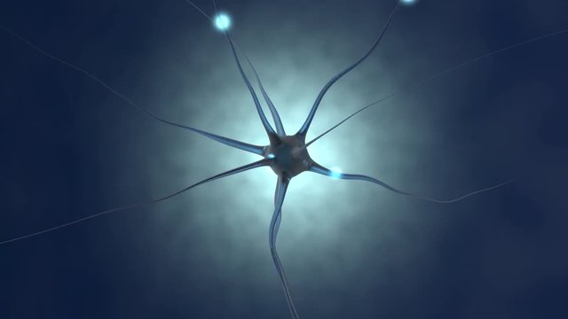 3D rendered Animation of electric Impulses going through a Neuron cell in the brain.
