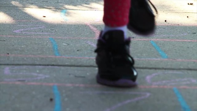 1303 Child Playing Hopscotch, Slow Motion