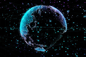 Communication of people in a social network without boundaries. Connection lines Around Earth Globe.The concept of social network. 3d illustration