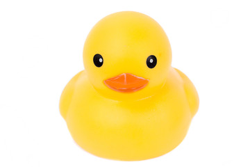 Yellow rubber duck cute on white background.