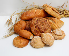 different bread with ears on a white background.