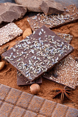 Different types of chocolate bars. Organic artisan chocolate.