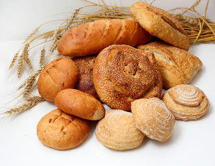 different bread with ears on a white background.