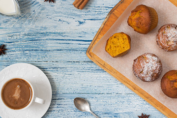 Coffee, Pumpkin, muffin, orange, food, homemade,
