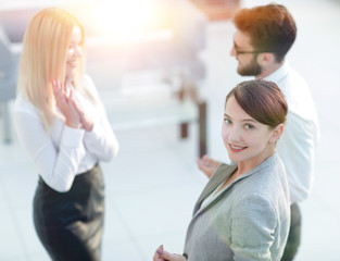 confident business woman on blurred background office.