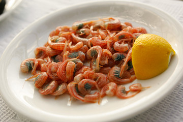 Symi shrimps, restaurant, food, Greece.
