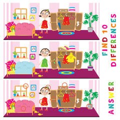 Children educational game of find ten differences. Vector funny activity.