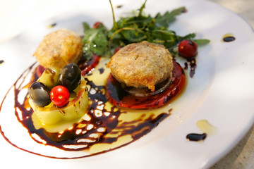 Octopus balls, polpeta, restaurant Croatia. Food.