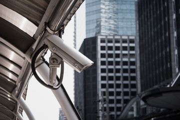 Naklejka premium Security cctv camera in city center.