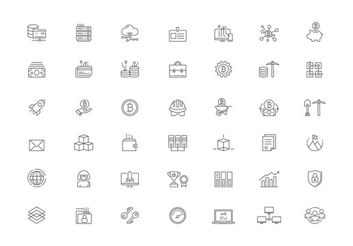 Cryptocurrency Vector Line Icon Set