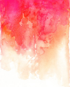 Watercolor red flow background. Peachy splash. Coral abstract illustration