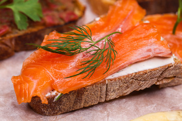 Toast with salmon and parsley