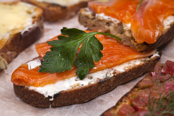 Toast with salmon and parsley