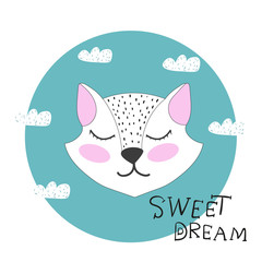 Pretty. Funny. a fox. Scandinavian style. Print. Children's. For clothes. Card. For your design.
