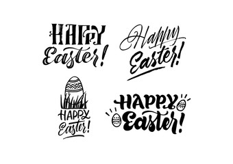 Happy Easter set inscription. Vector isolated handwritten. Brush pen modern trendy lettering. Bright holiday postcards collection