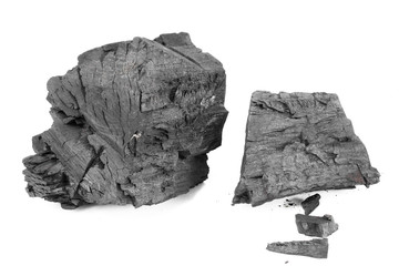 Wood charcoal Isolated on a white background.