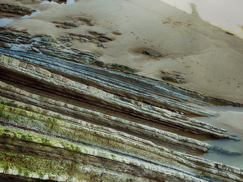 Stones strates on beach called flysch Basque Country