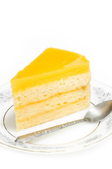 Orange cake on white background.