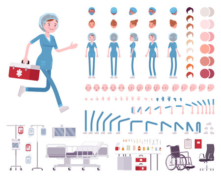 Female nurse in hospital uniform character creation set