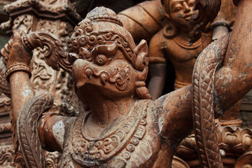 Fototapeta na wymiar Garuda wooden statue close up, Sanctuary of Truth, Thailand
