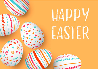 Happy Easter eggs frame with text. Colorful easter eggs on golden background